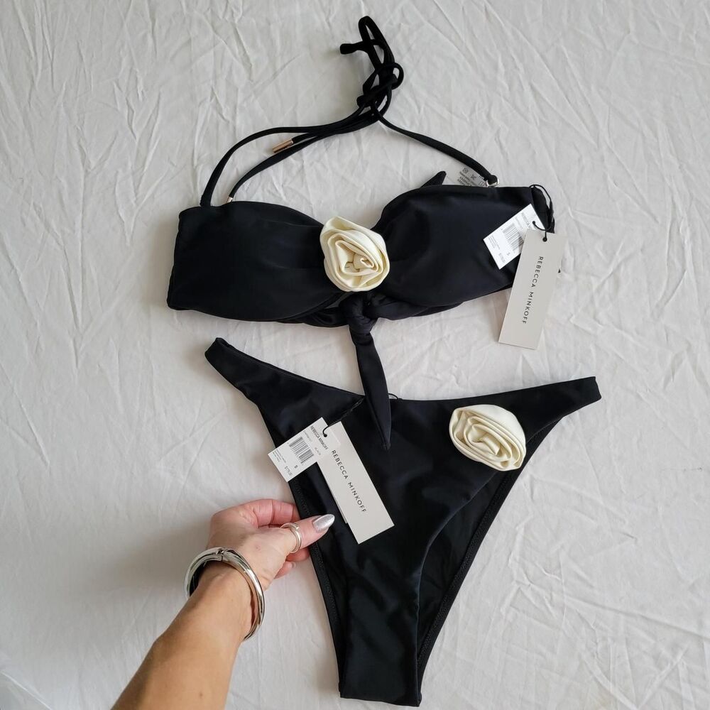NWT REBECCA MINKOFF Flora Bandeau Bikini with rosettes